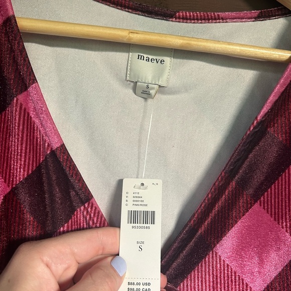 NWT Anthropologie Maeve Checkered Pink Shirt with Puff Sleeves Size S - Picture 5 of 5